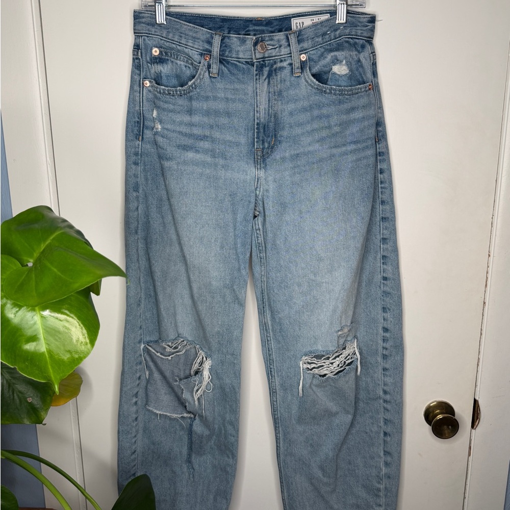 GAP Light Blue Distressed Barrel Jeans